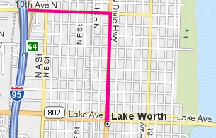 Graphic map to downtown Lake Worth from I-95 north