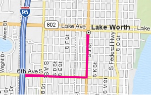 Graphic map to downtown Lake Worth from I-95 south